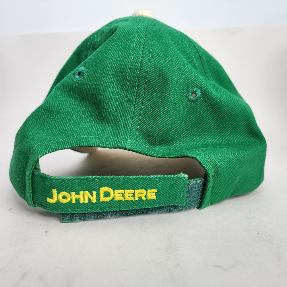 John Deere Hat Mens OSFA Green White Embroidered Logo Hook & Loop Strapback Cap - Picture 4 of 7